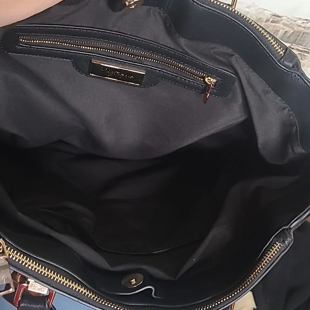 Miztique Womens Elegant Black Handbag Satchel gold accents and accent lock